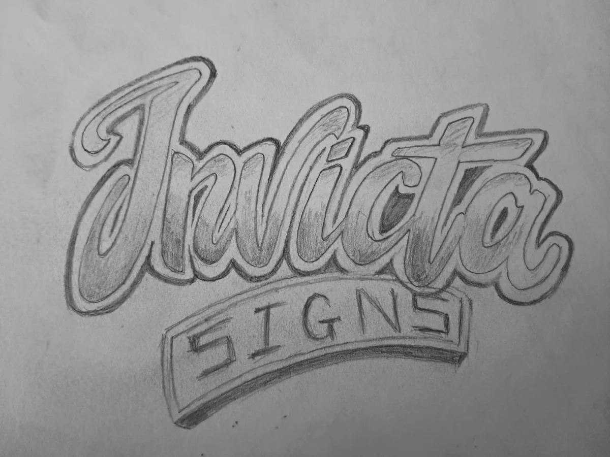 Invicta Signs hand-drawn lettering sketch, pencil process