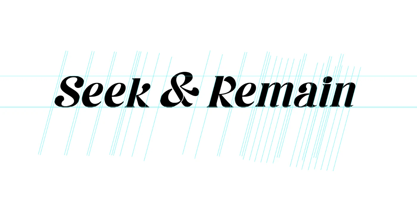 Seek & Remain wordmark on its slant-grid construction