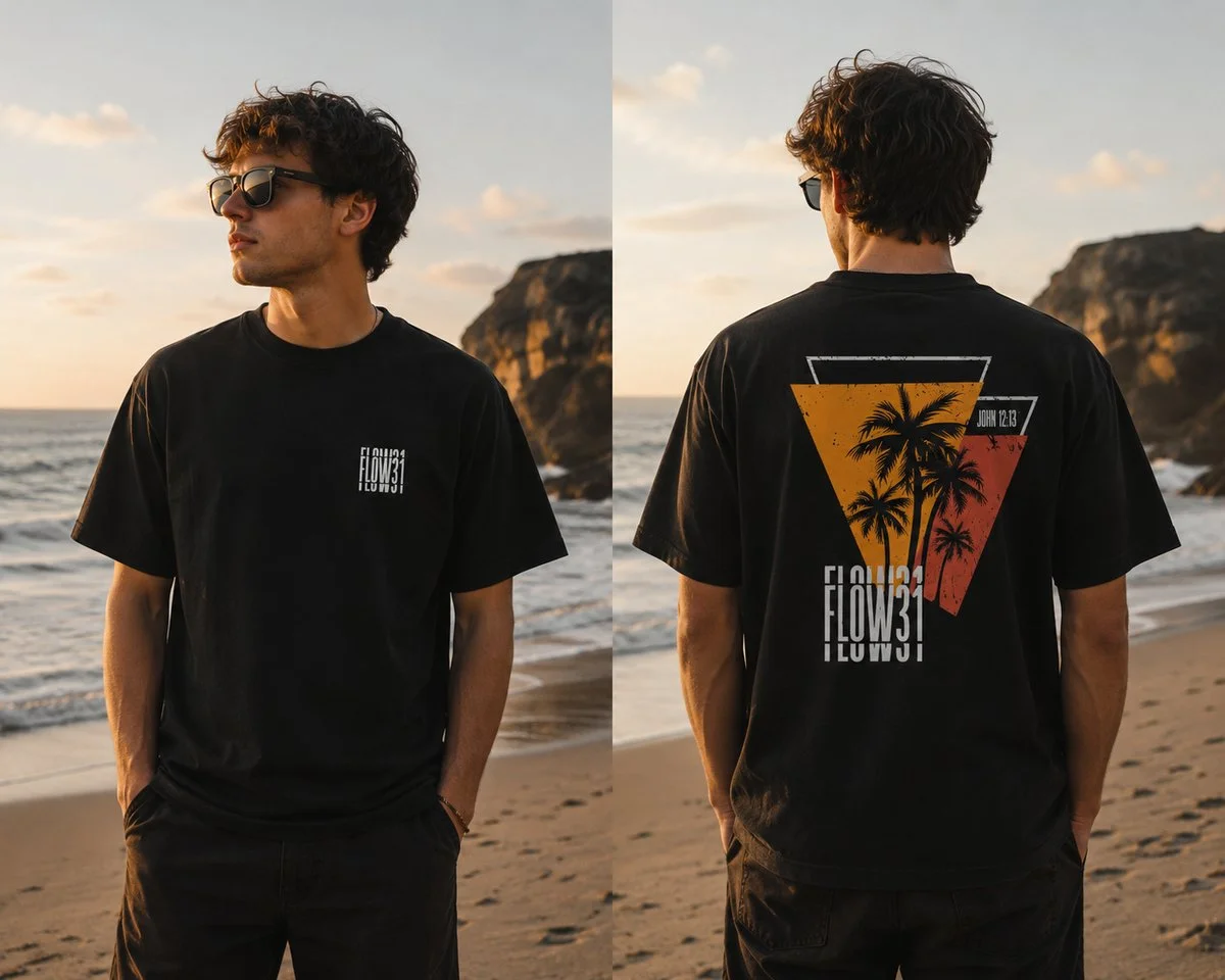 FLOW31 — Palm Sunset tee, back print